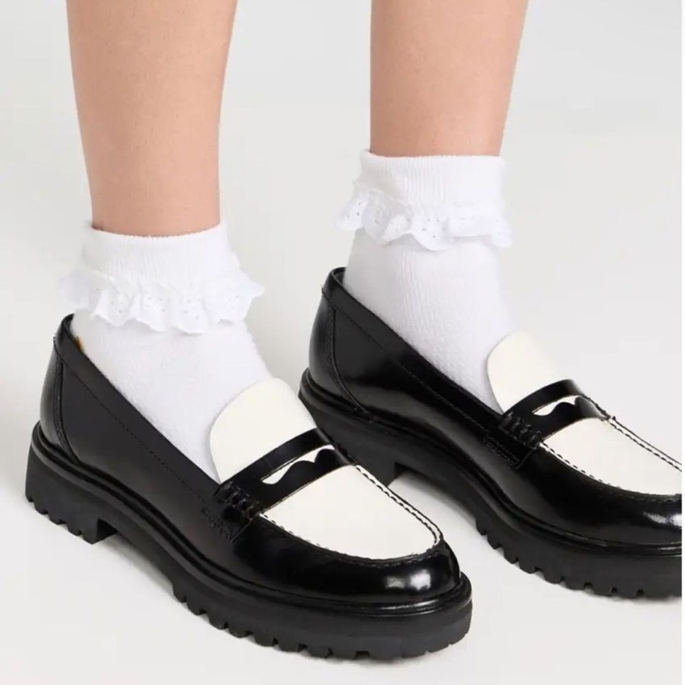 NEW Reformation Agathea Chunky White Black Leather Penny Loafers size 6.5